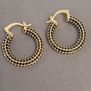 Black Onyx Gold Filled Hoop Earrings